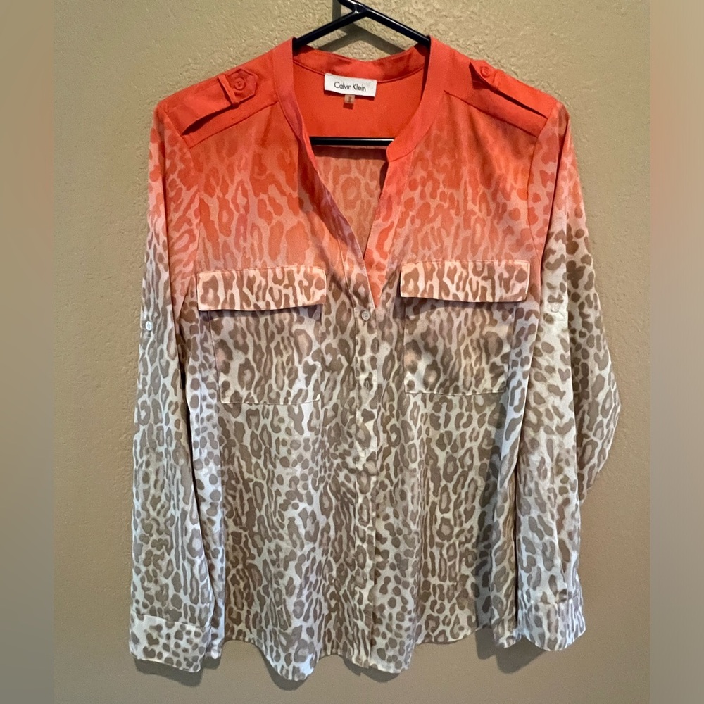 Calvin Klein Orange Cheetah Blouse